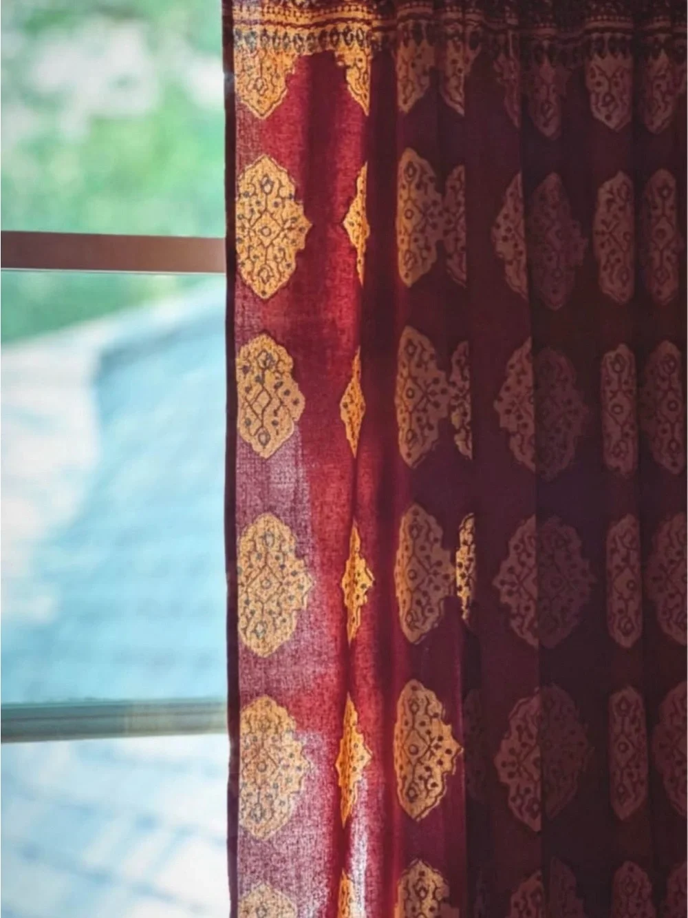 Maroon Curtain Panels with Gold Medallion Pattern